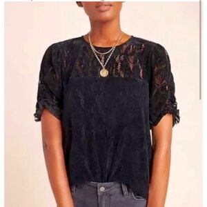 🥂By Anthropologie Women's Parvati Black Lace Blouse #OB1038021- Small (4-6)As Is